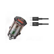 GSM167354 - XO Clear ładowarka samochodowa CC50 PD 30W QC 24W 1x USB 1x USB-C dymiona + kabel USB-C - USB-C