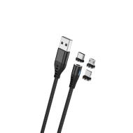 OEM001959 - Maxlife kabel magnetyczny MXUC-02 USB - Lightning + USB-C + microUSB 1,0 m 2A czarny nylonowy