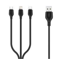 GSM095416 - XO kabel NB103 3w1 USB - Lightning + USB-C + microUSB 1,0 m 2,1A czarny