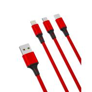 GSM106763 - XO kabel NB173 3w1 USB - Lightning + USB-C + microUSB 1,2 m 2,4A czerwony