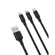 GSM106762 - XO kabel NB173 3w1 USB - Lightning + USB-C + microUSB 1,2 m 2,4A czarny